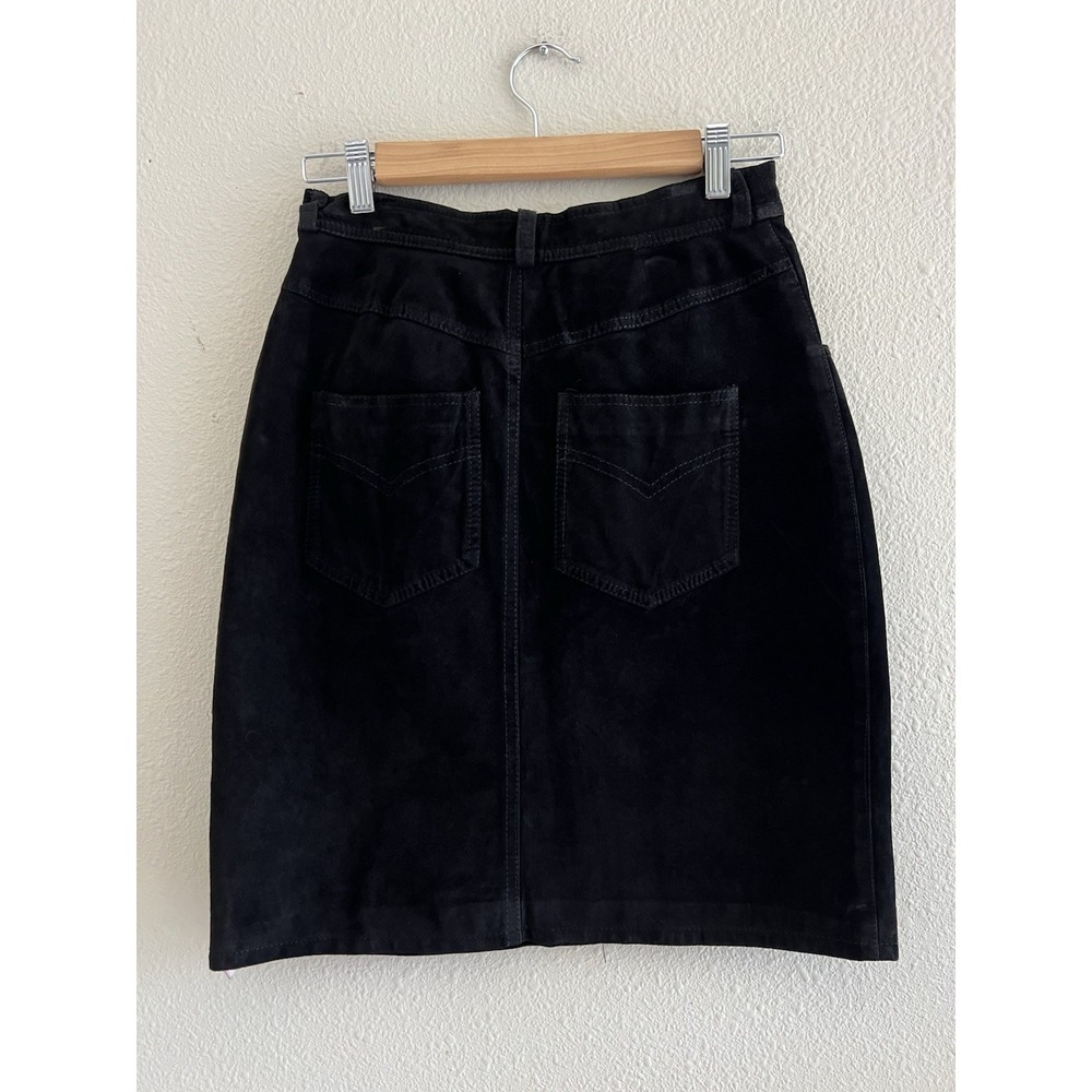 Vintage Cedars Black Genuine Suede Leather Skirt High Waisted Womens 10 Western
